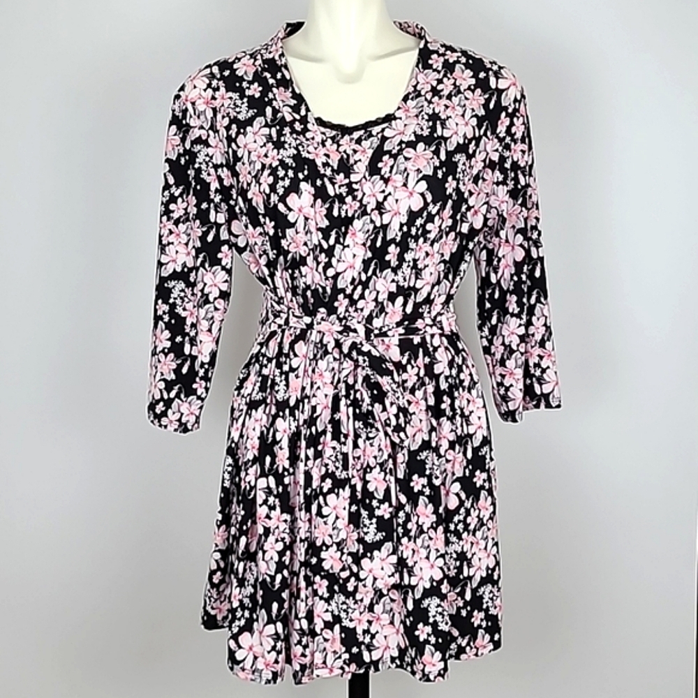 Rene Rofe Matching 3 Piece Sleepwear Robe Cami Shorts Floral Print Black Size M
